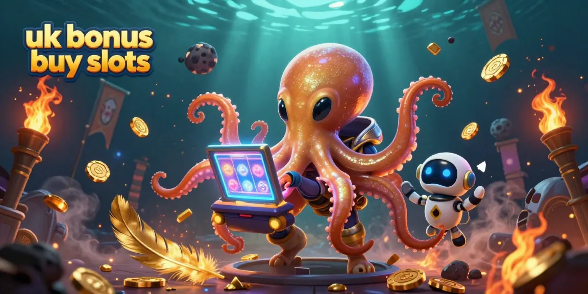 Engage with exciting uk bonus buy slots showcased by a whimsical alien octopus and robot in a vibrant casino setting.