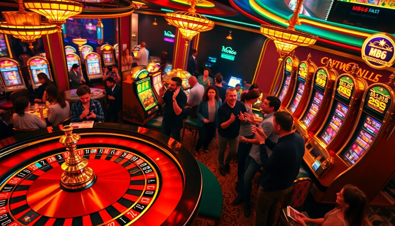 Exciting casino environment with players at MB66 roulette table, showcasing thrilling betting action.