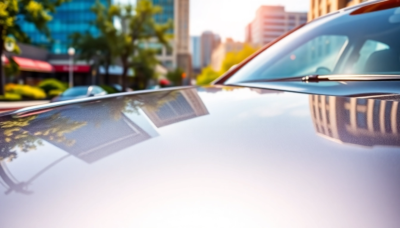 Enhance your vehicle's appearance with PPF Chattanooga, showcasing its sleek glossy finish under bright city lights.