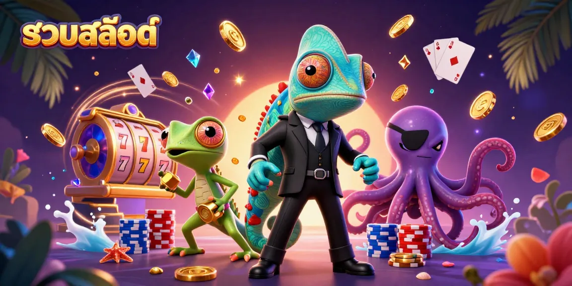Experience the thrill of รวมสล็อต with animated characters amidst a vibrant casino scene.