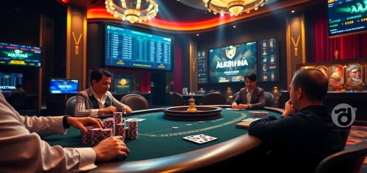 Players enjoying a thrilling game at a MK8thai casino table amidst vibrant atmosphere.