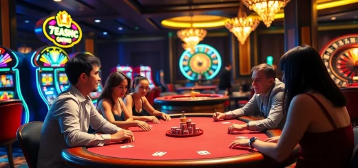 Experience the thrill of 789club with players enjoying high-stakes poker under vibrant casino lights.