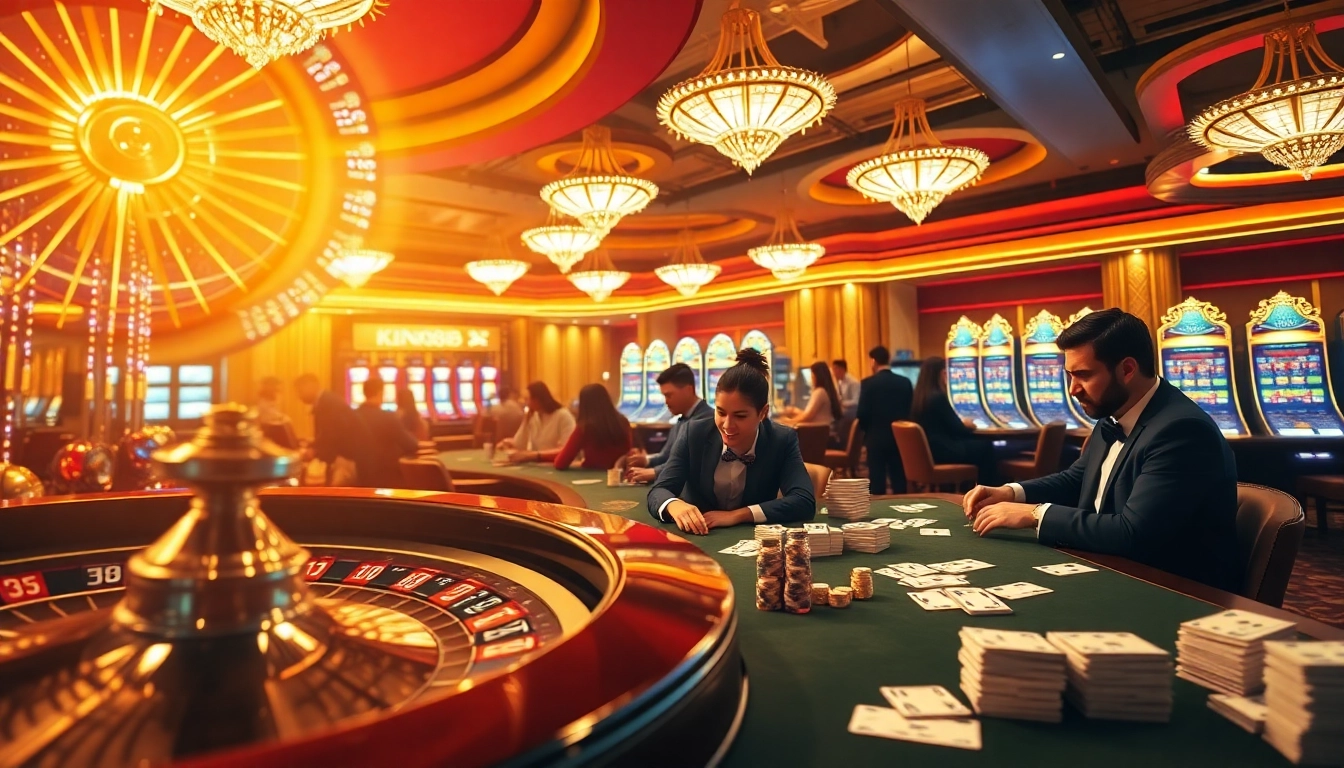 Engaging players at a vibrant casino table, showcasing the excitement of gambling at https://king888.dev/.