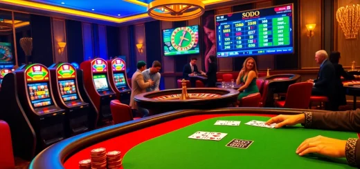 Experience the thrill of winning at SODO Casino with vibrant gaming tables and slot machines.