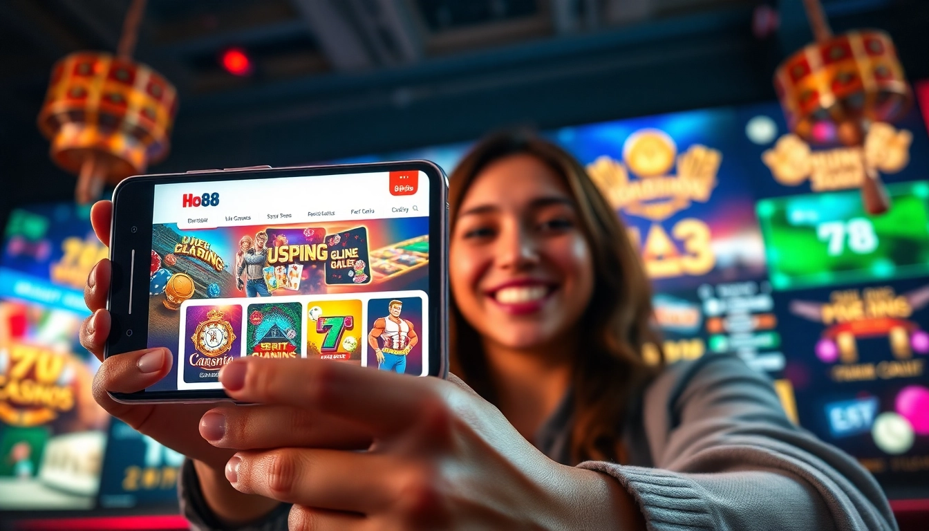Ho88 mobile app demonstrating engaging online gambling experience with vibrant casino themes.