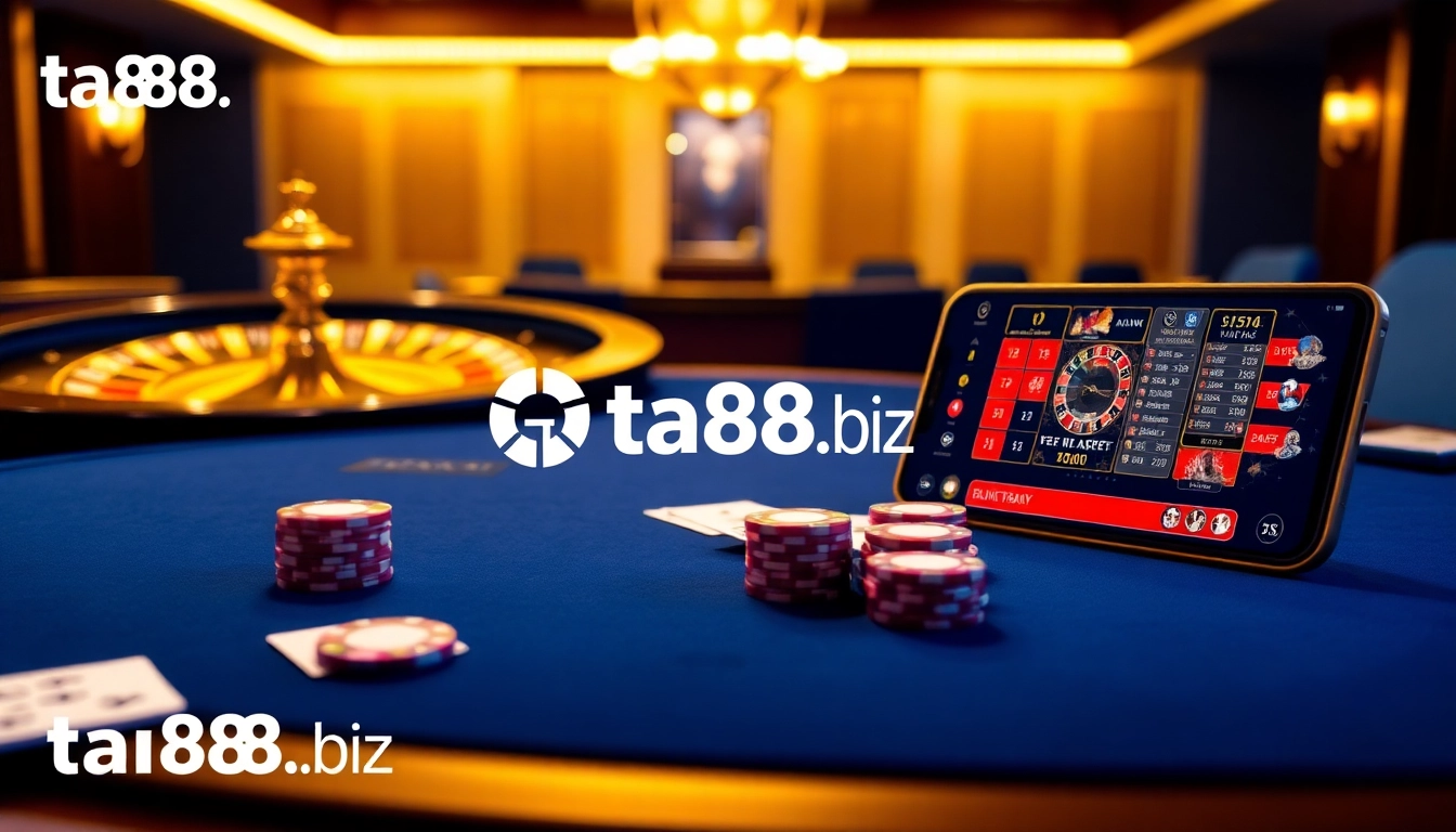 Experience thrilling gameplay at ta88.biz with luxurious casino tables and poker chips.