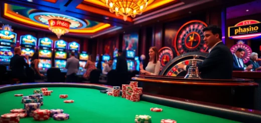 Experience the thrill of gambling at ph365 with vibrant casino visuals showcasing poker tables and slots.