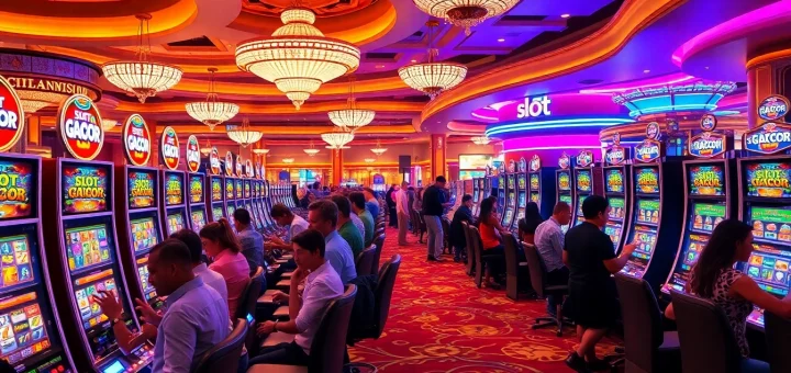 Players enjoying slot gacor machines in a vibrant casino atmosphere filled with excitement
