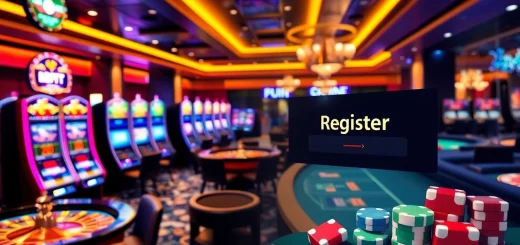 Engage in đăng ký xn88 with vibrant casino visuals, featuring slot machines and poker setups.