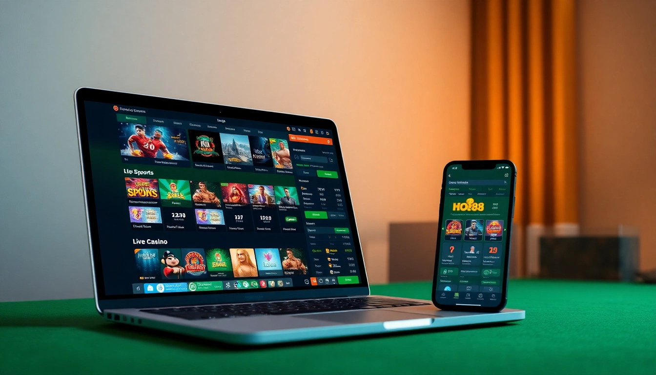 Ho88 online gambling platform showcasing diverse betting options and vibrant graphics.
