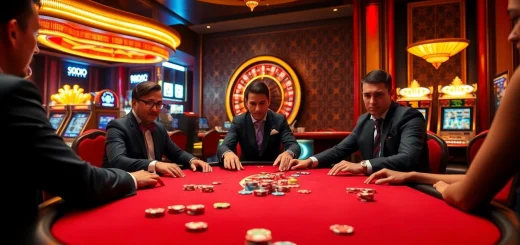 SODO CASINO captures thrilling moments with players at a poker table amid a vibrant, elegant atmosphere.