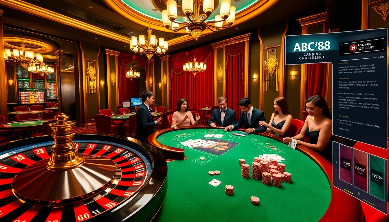Engage in thrilling casino action at https://abc88.app/ with poker chips, roulette, and vibrant players.