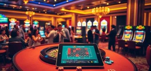 Fun88 players enjoying a vibrant casino experience with roulette tables and slot machines.