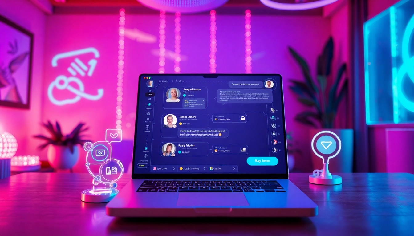 Engaging AI chat porn scene with interactive avatars and chat interface.
