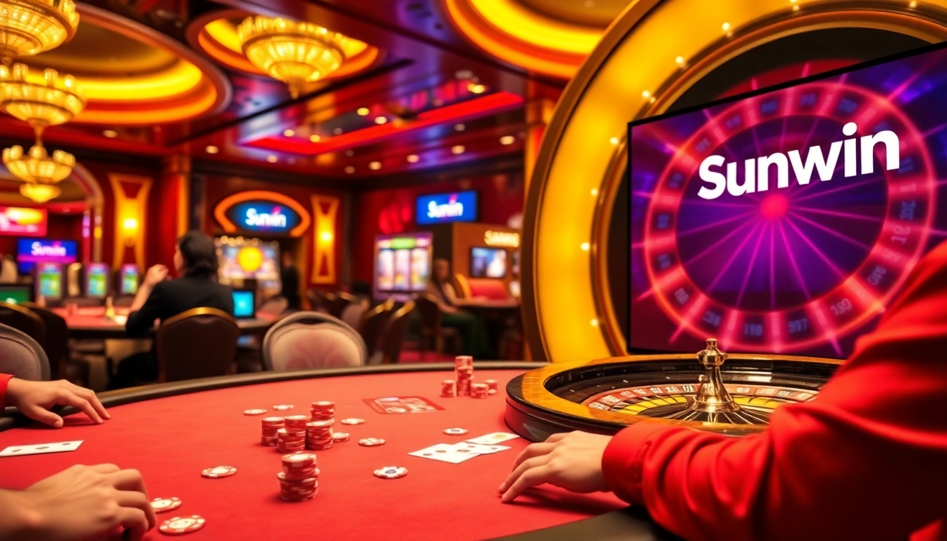 Engage in thrilling casino games with Sunwin’s vibrant poker table and roulette wheel.