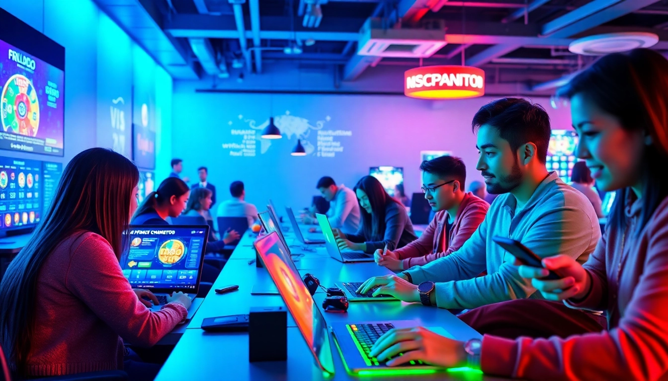 Dynamic online gaming scene featuring Asupantoto users engaged with technology and vibrant graphics.