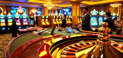 Exciting casino atmosphere showcasing 58win with vibrant tables and interactive online gaming.