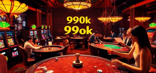 Players enjoying a thrilling game at the 99ok casino, surrounded by vibrant slot machines and poker tables.
