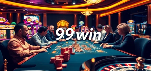 Exciting scene of players enjoying top games at 99win casino, featuring vibrant slots and poker chips.