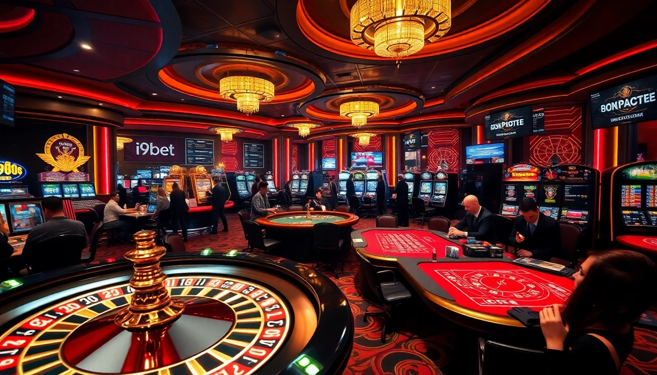 I9bet players enjoying a thrilling casino experience at vibrant tables and machines.