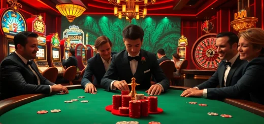 Kèo nhà cái 5 betting scene with luxurious poker table and players engaged in an exciting game.