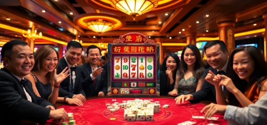 Menikmati aksi Slot Mahjong di kasino yang semarak, menampilkan kegembiraan dan potensi kemenangan.