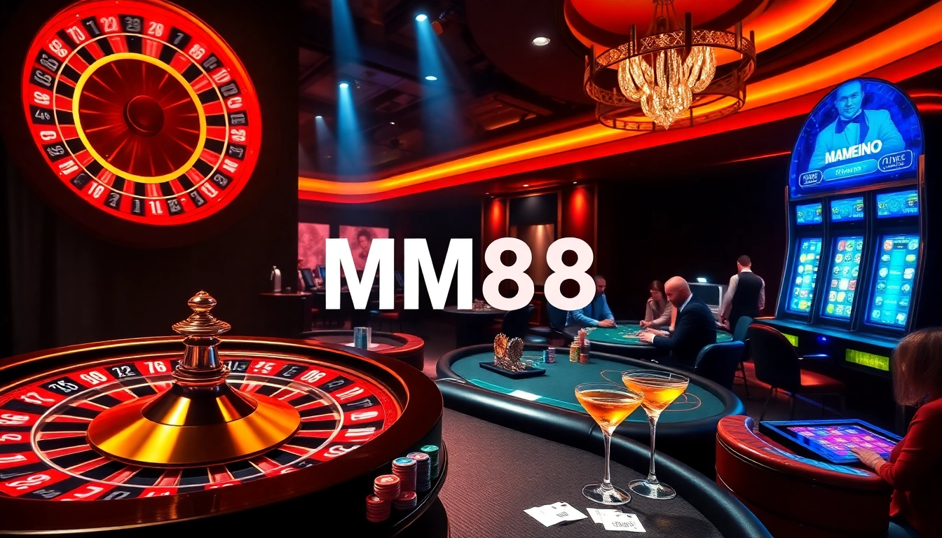 Experience the excitement at MM88 with vibrant casino tables and slot machines.