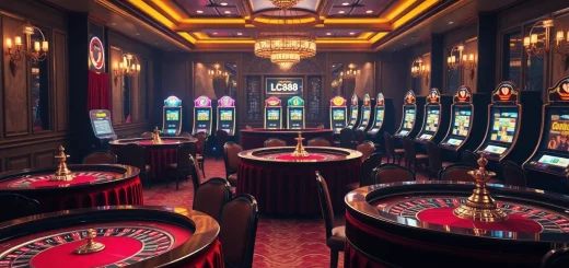 Experience excitement with the luxurious ambiance on trang chủ lc88 featuring roulette tables and slot machines.