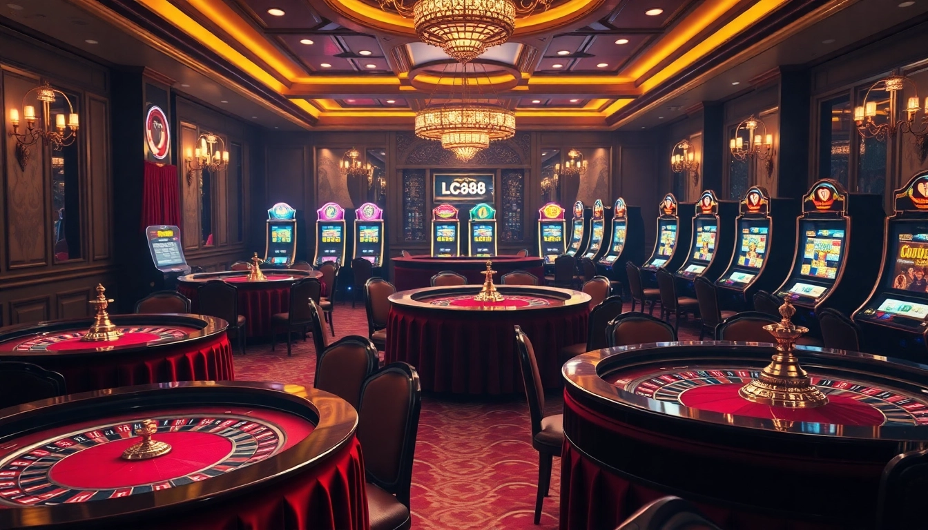Experience excitement with the luxurious ambiance on trang chủ lc88 featuring roulette tables and slot machines.