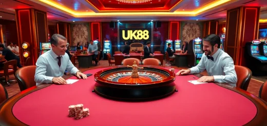 Experience high-stakes gaming excitement at UK88's luxurious casino with vibrant tables.