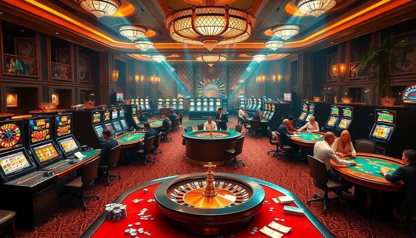 The hidden wiki: Players enjoying a poker game amidst vibrant casino tables, vibrant lights from slot machines.