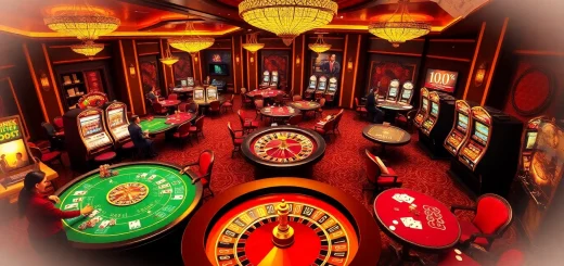 Experience thrilling gameplay at https://ok365t.fit/ with lively casino tables, poker chips, and spinning roulette wheels.