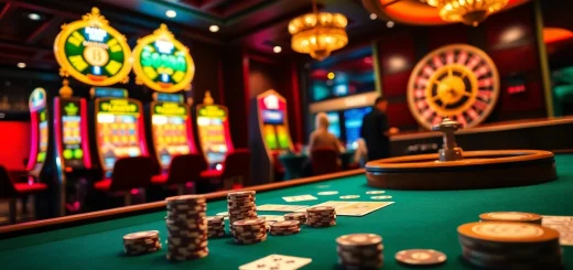 Kuwin gaming experience showcasing vibrant casino tables and roulette for an exciting betting atmosphere.