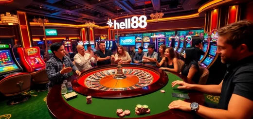 hello88 players enjoying a thrilling game at a luxurious roulette table in a vibrant casino.
