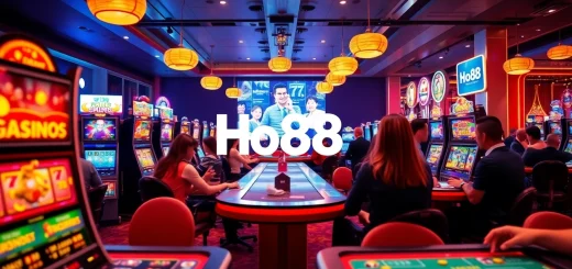 Exciting online gambling experience at Ho88, showcasing vibrant slot machines and live dealers.