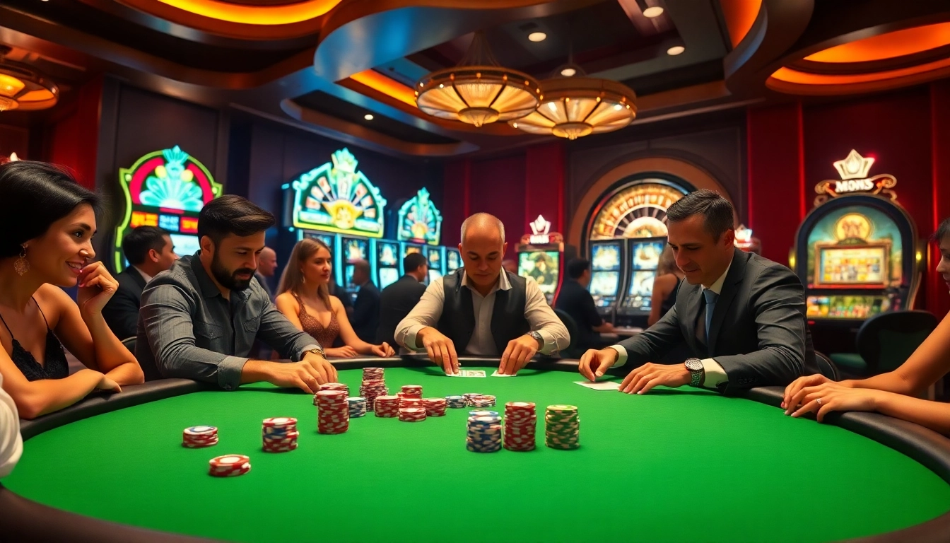 Engaging high-stakes poker action at a luxurious casino showcasing excitement in asupanjitu games.