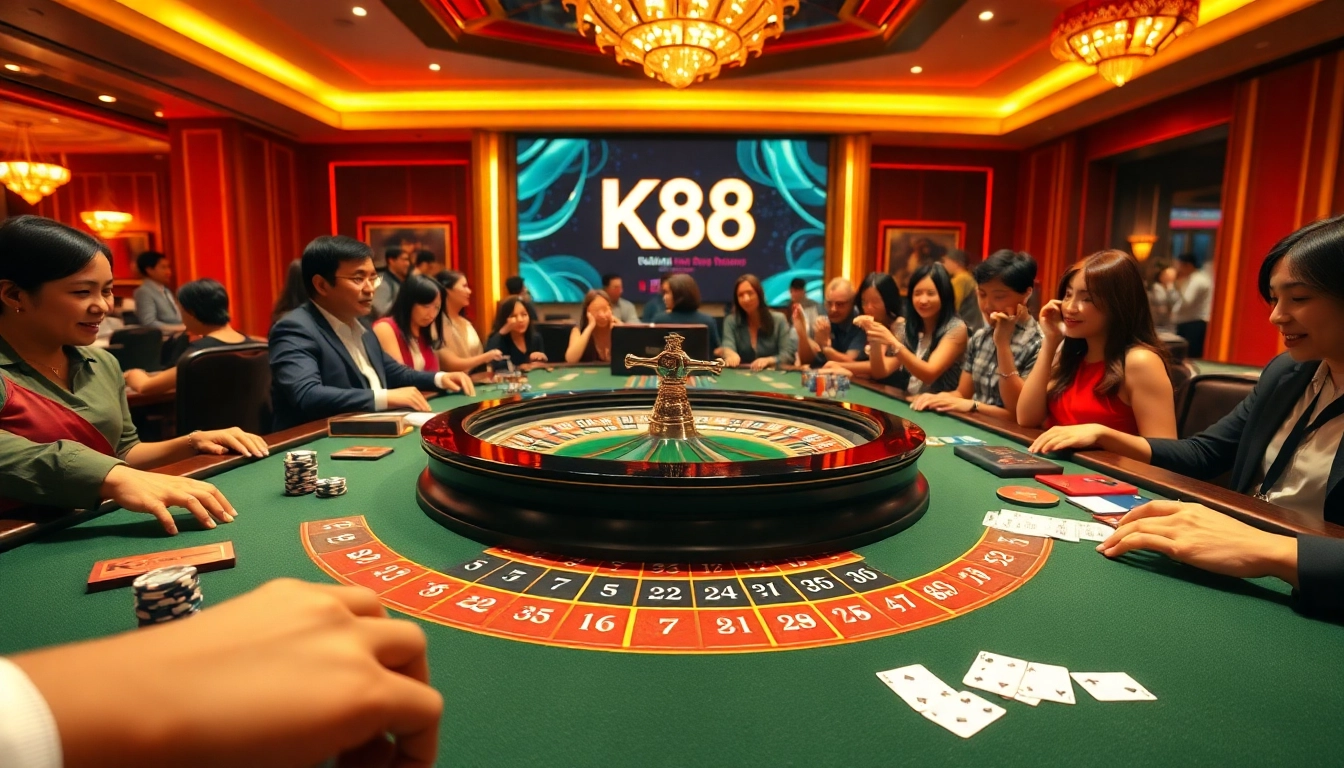 K88 roulette table with chips and cards, capturing the excitement of casino gaming.