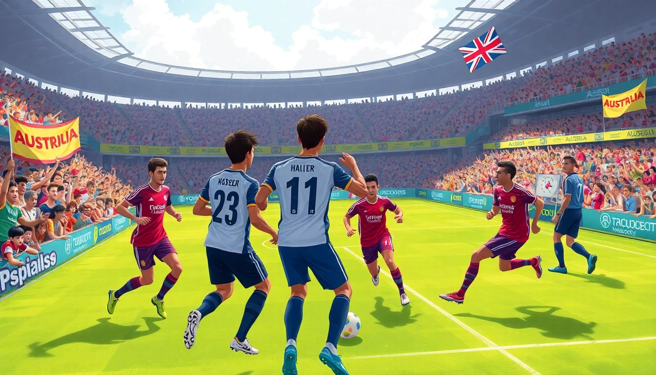 Vô Địch Quốc Gia Australia soccer match with players in action and an excited crowd