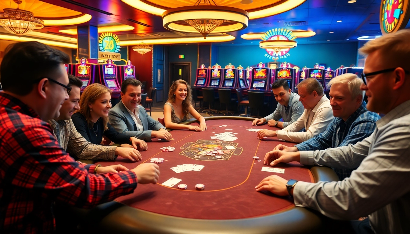 Experience the thrill of Bay 789 with players at a vibrant casino table, engaged in games.