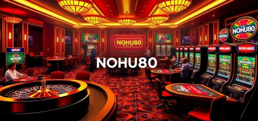 Players enjoying a thrilling gaming experience at NOHU90's vibrant casino with roulette and slot machines.