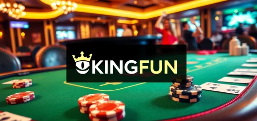 Kingfun logo shines at an elegant poker table, showcasing luxury and excitement in the casino scene.