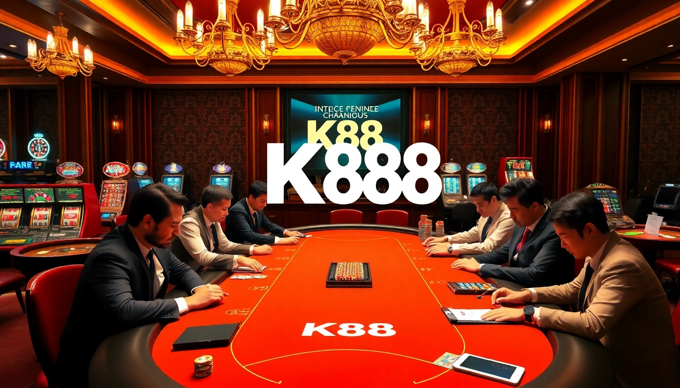 K88 casino players engaged in an exciting high-stakes game at a professional poker table.