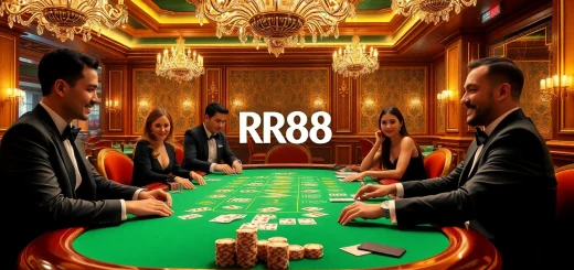 Engaging in a thrilling baccarat game at RR88, featuring luxurious casino elements and professional players.