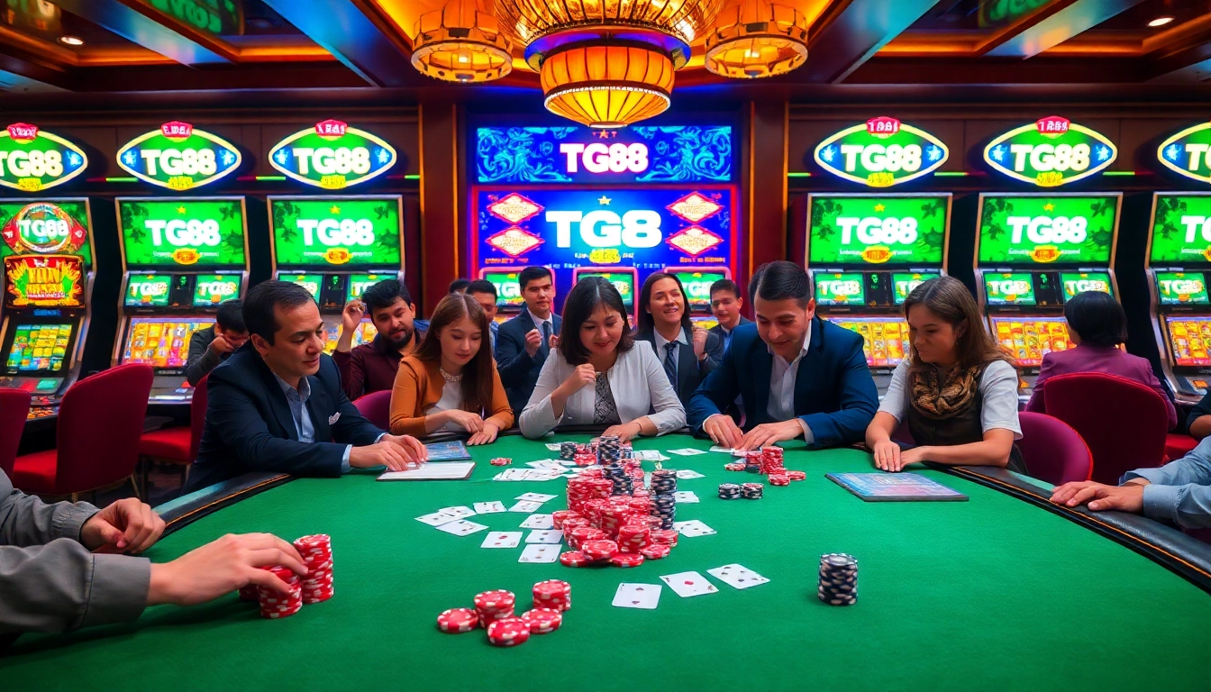 Experience the thrill of tg88 at a vibrant casino table with players enjoying games.