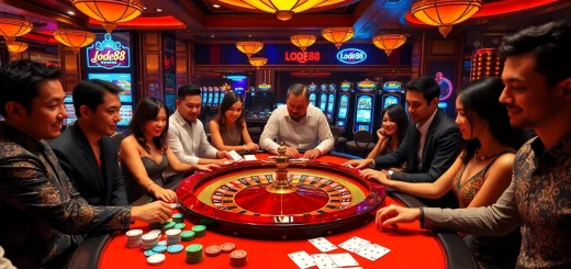 Players engaging at the lode88 roulette table in a luxurious casino environment, experiencing high-stakes excitement.