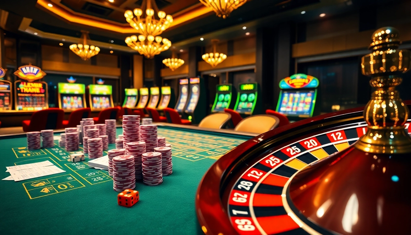 Engaging scene showcasing keo nha cai bets on a luxurious casino table with chips and roulette.
