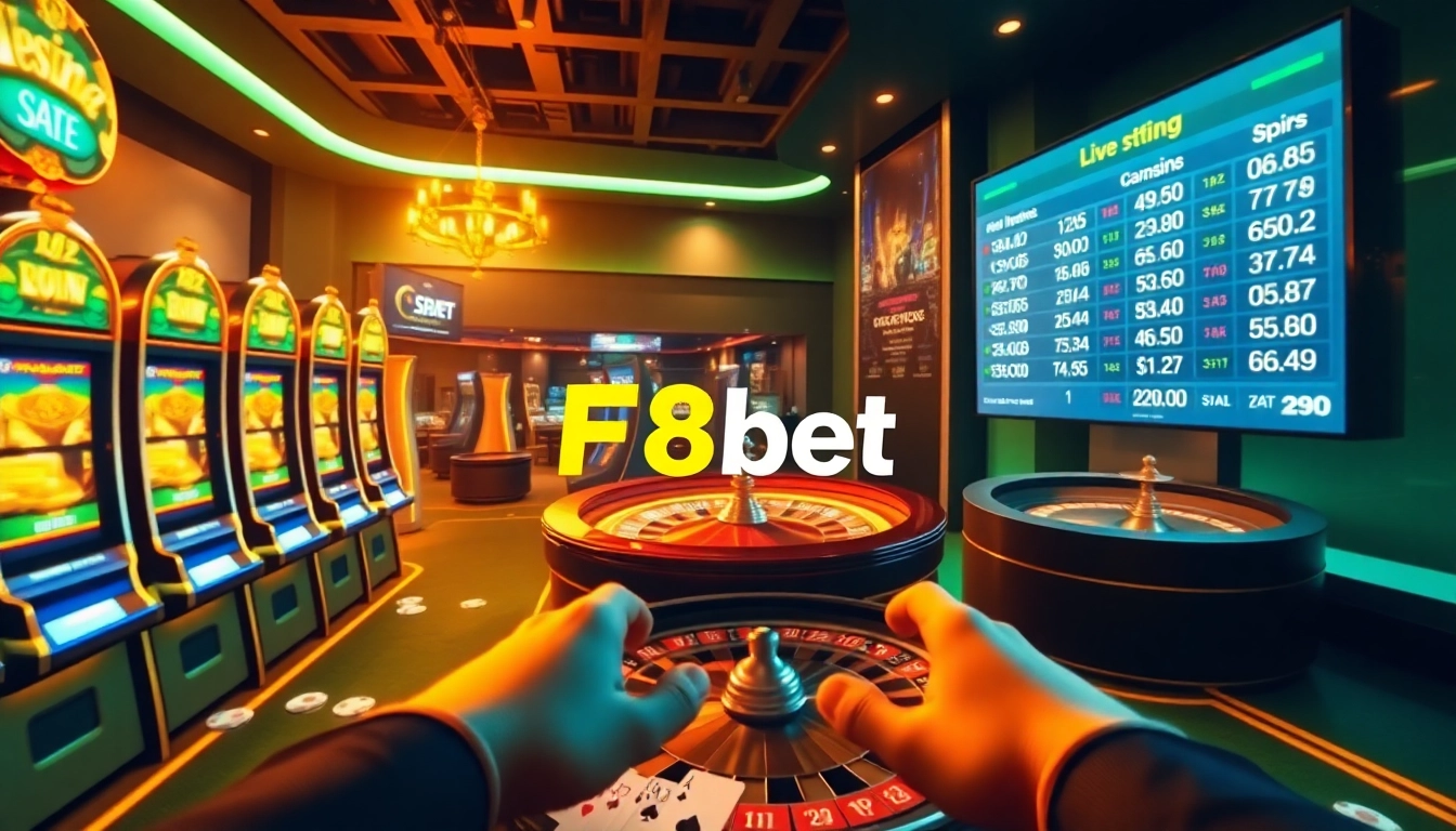 Players engaging with the F8bet online casino interface featuring vibrant games and betting options.