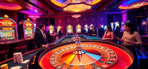 RR88 players enjoying thrilling casino games with roulette, poker chips, and slot machines.