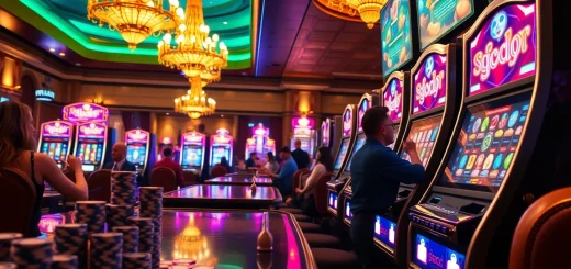 Experience slot gacor excitement at vibrant casino slot machines with colorful lights.