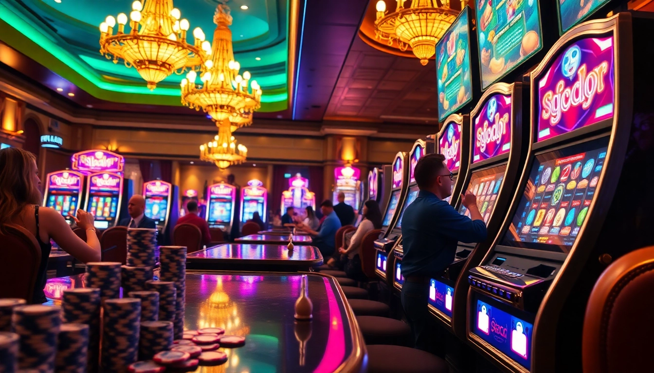 Experience slot gacor excitement at vibrant casino slot machines with colorful lights.